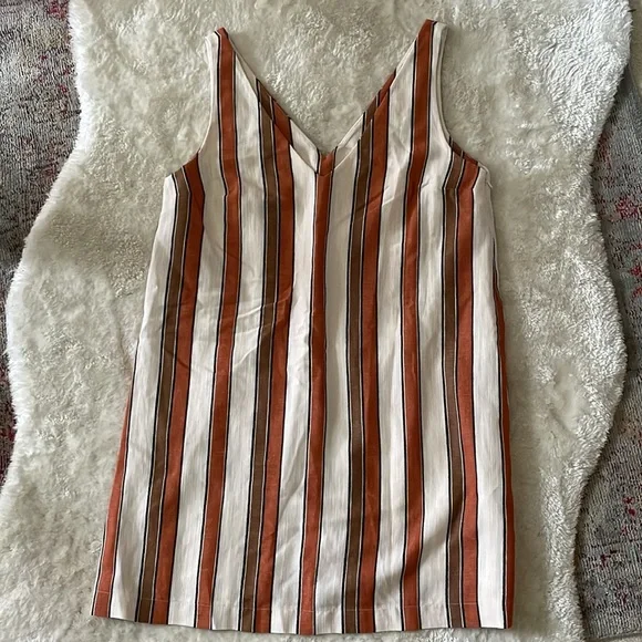 Sezane Pauline Striped Mini Dress in White, Brown, and Tan - Picture 2 of 9